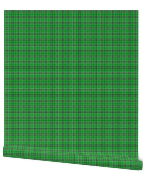 Christmas Holly Green and Evergreen Tartan with White Lines Wallpaper