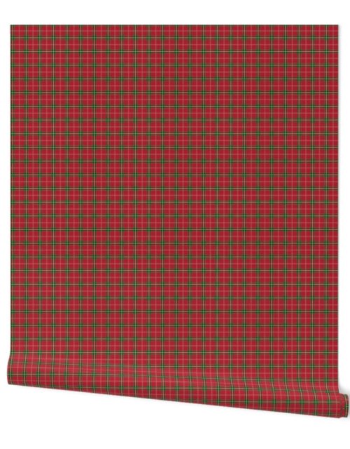 Christmas Berry Red and Green Tartan with Beige and White Lines Wallpaper