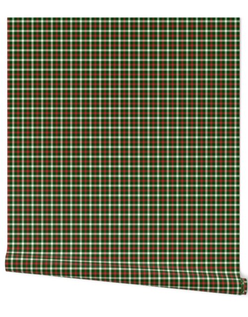Christmas Holly Green and Red Tartan Check with Wide White Lines Wallpaper