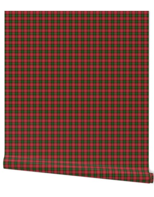 Christmas Holly Green and Red Plaid Tartan with White Lines Wallpaper