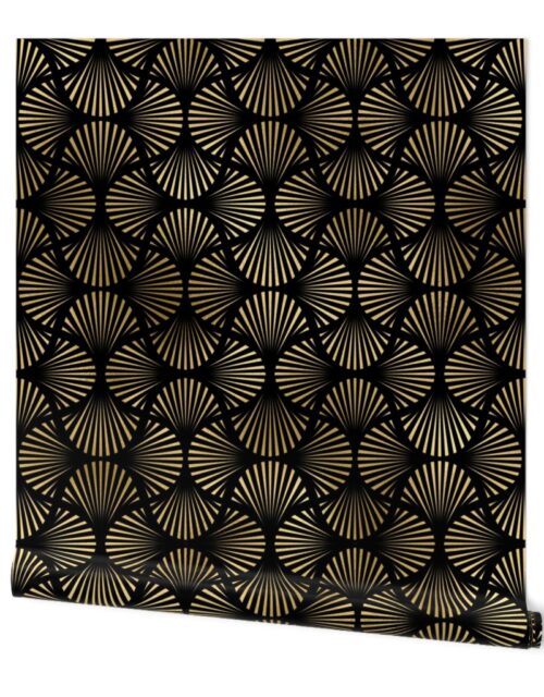 Vintage Foil Palm Fans in Black and Gold Art Deco Neo Classical Pattern Wallpaper