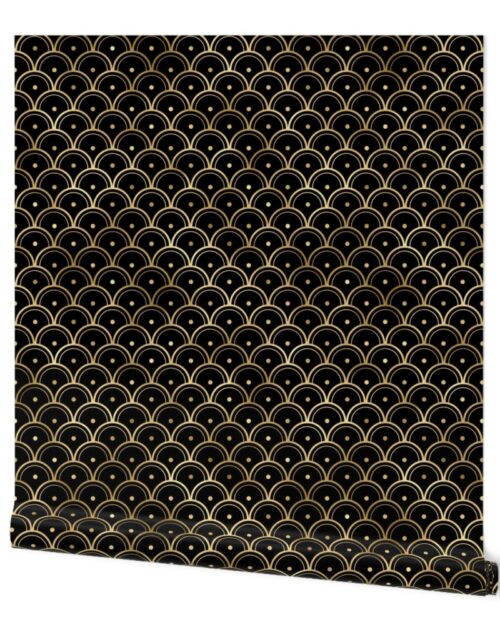 Dotted Scales in Black and Gold Vintage Faux Foil Art Deco Vintage Foil Pattern Wallpaper