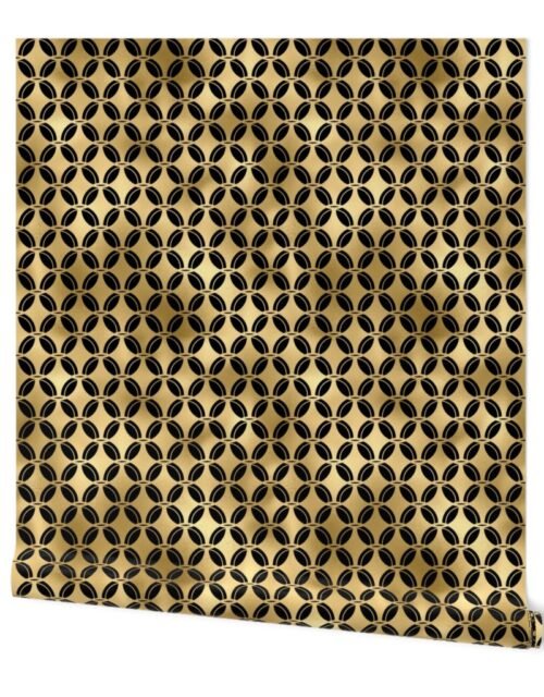 4 Leaf Quatrefoils in Black and Gold Vintage Faux Foil Art Deco Vintage Foil Pattern Wallpaper