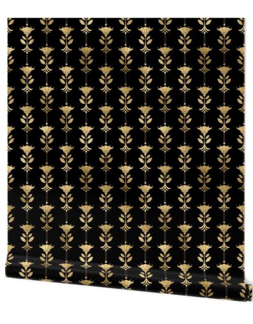 Damask Motifs in Black and Gold Vintage Faux Foil Art Deco Vintage Foil Pattern Wallpaper
