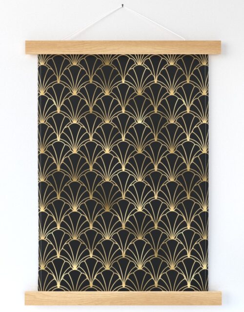 Scallop Shells in Black and Gold Art Deco Vintage Foil Pattern Wall Hanging