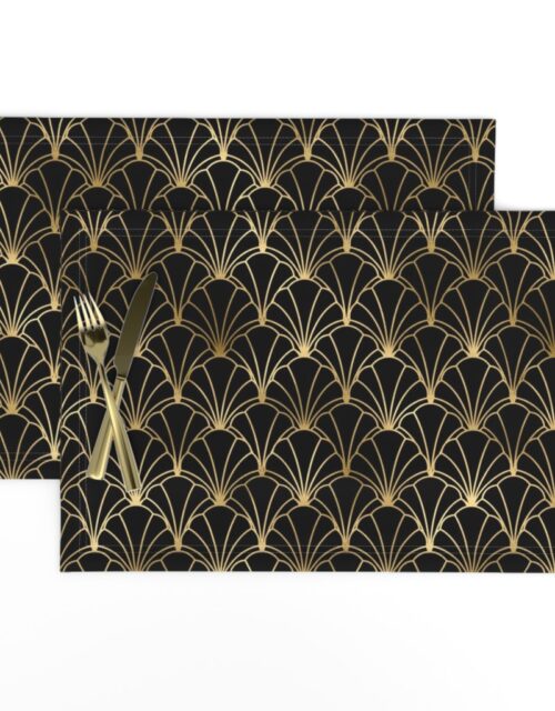 Scallop Shells in Black and Gold Art Deco Vintage Foil Pattern Placemats