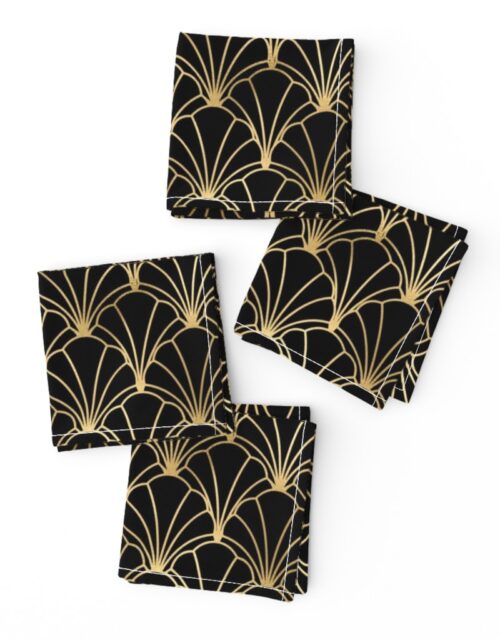Scallop Shells in Black and Gold Art Deco Vintage Foil Pattern Cocktail Napkins