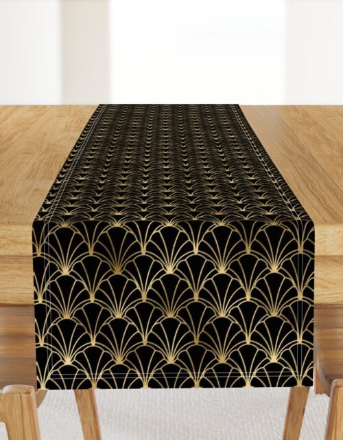 Scallop Shells in Black and Gold Art Deco Vintage Foil Pattern Table Runner