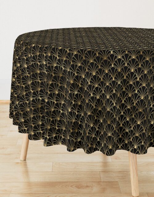 Scallop Shells in Black and Gold Art Deco Vintage Foil Pattern Round Tablecloth