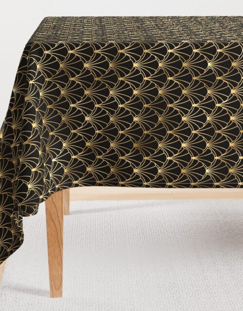 Scallop Shells in Black and Gold Art Deco Vintage Foil Pattern Rectangular Tablecloth
