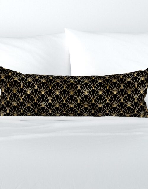 Scallop Shells in Black and Gold Art Deco Vintage Foil Pattern Extra Long Lumbar Pillow