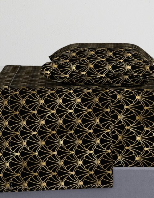 Scallop Shells in Black and Gold Art Deco Vintage Foil Pattern Sheet Set