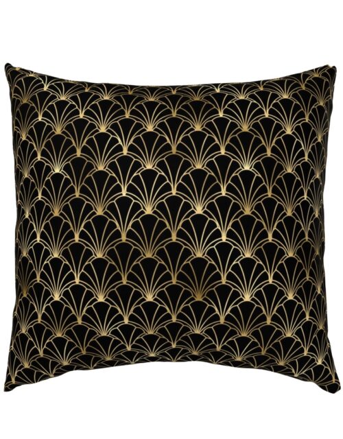 Scallop Shells in Black and Gold Art Deco Vintage Foil Pattern Euro Pillow Sham