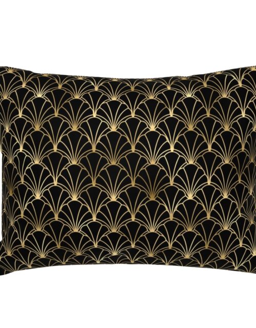 Scallop Shells in Black and Gold Art Deco Vintage Foil Pattern Standard Pillow Sham