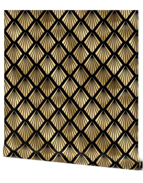 Palm Fans in Black and Gold Vintage Faux Foil Art Deco Vintage Foil Pattern Wallpaper