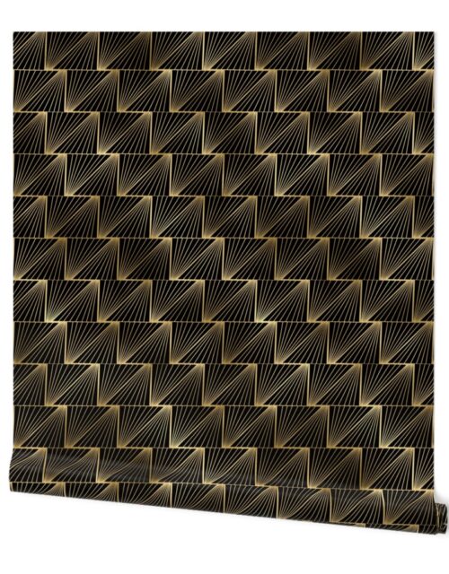 Diagonal Triangles in Black and Gold Vintage Faux Foil Art Deco Vintage Foil Pattern Wallpaper