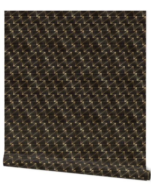 Small Diagonal Triangles in Black and Gold Vintage Faux Foil Art Deco Vintage Foil Pattern Wallpaper