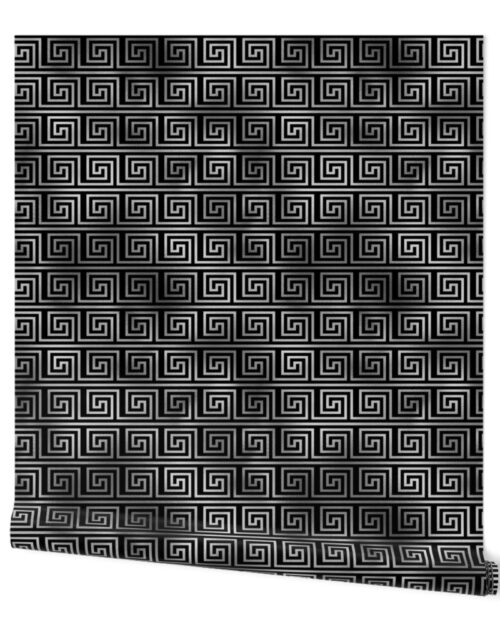 Black and Silver Foil Vintage Art Deco Key Pattern Wallpaper