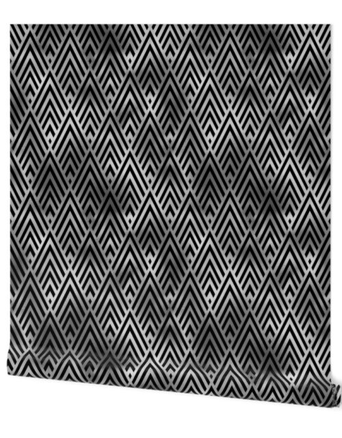 Black and Silver Faux Foil Vintage Fan Art Deco Pattern Wallpaper