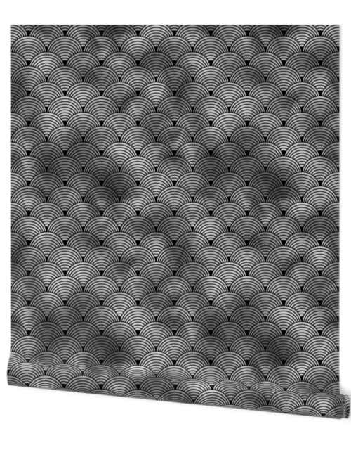 Ringed Scales in Black and Silver Vintage Faux Foil Art Deco Vintage Foil Pattern Wallpaper