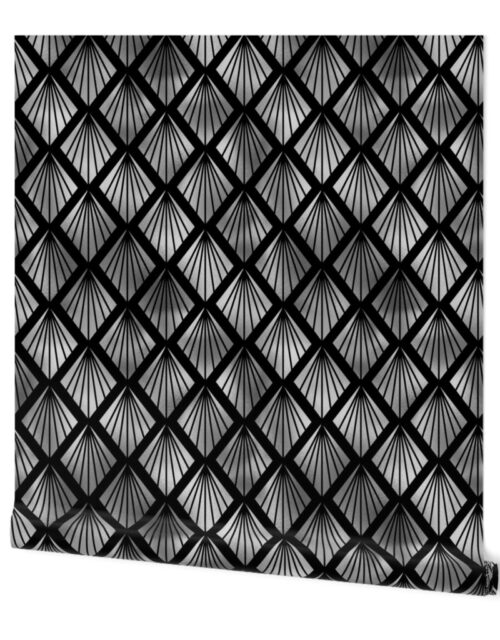 Palm Fans in Black and Silver Vintage Faux Foil Art Deco Vintage Foil Pattern Wallpaper