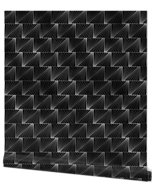 Diagonal Triangles in Black and Silver Vintage Faux Foil Art Deco Vintage Foil Pattern Wallpaper