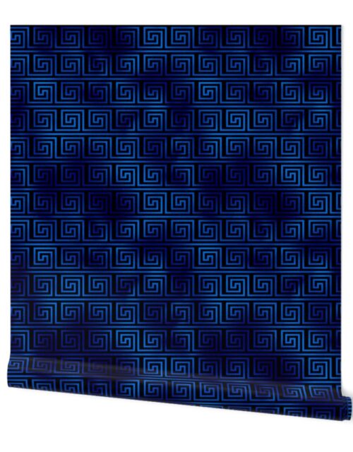 Black and Classic Blue Faux Foil Vintage Art Deco Key Pattern Wallpaper