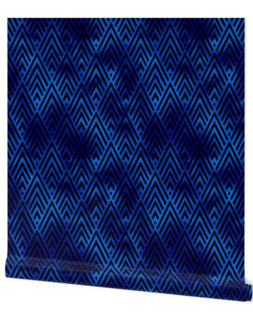 Diamond Chevrons in Black and Classic Blue Vintage Faux Foil Art Deco Vintage Foil Pattern Wallpaper