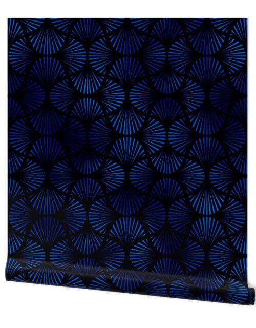 Vintage Faux Foil Palm Fans in Classic Blue and Black Art Deco Neo Classical Pattern Wallpaper