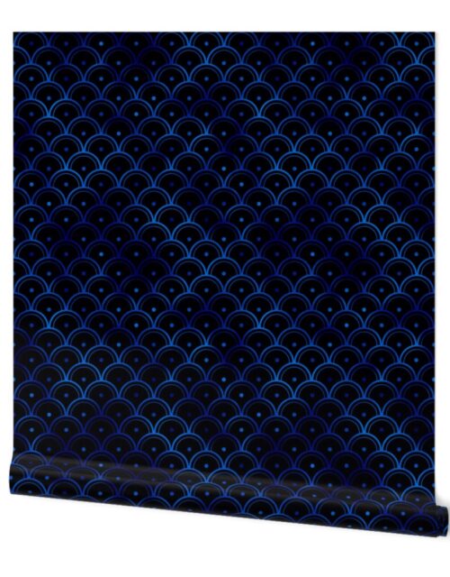 Dotted Scales in Black and Classic Blue Vintage Faux Foil Art Deco Vintage Foil Pattern Wallpaper