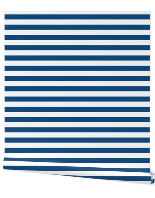 Classic Blue and White Horizontal Cabana Tent 1″ Stripes Wallpaper