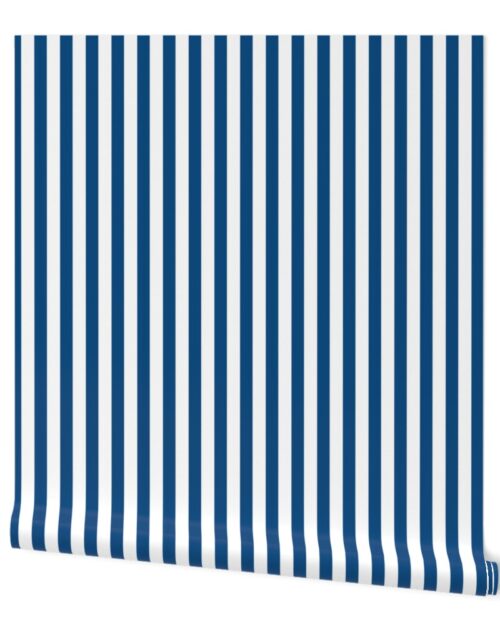 Classic Blue and White 3/4 inch Vertical Deck Chair Stripes Wallpaper