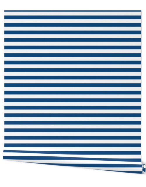 Classic Blue and White 3/4 inch Horizontal Deck Chair Stripes Wallpaper