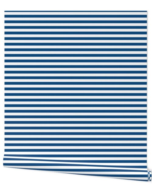 Classic Blue and White  1/2  inch thin Horizontal Picnic Stripes Wallpaper
