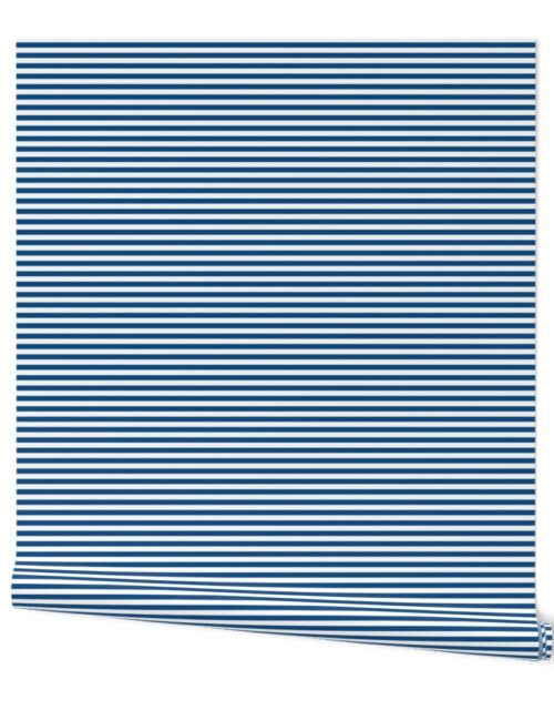 Narrow Horizontal ¼ inch Sailor stripes in Classic Blue and White Wallpaper