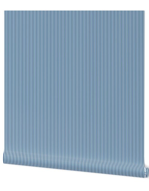Classic Blue and White 1/8-inch Thin Pencil Vertical Stripes Wallpaper
