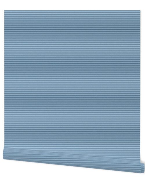 Classic Blue and White Micro Horizontal 1/16 inch Pin Stripes Wallpaper