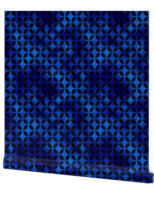 4 Leaf Quatrefoils in Black and Classic Blue Vintage Faux Foil Art Deco Vintage Foil Pattern Wallpaper