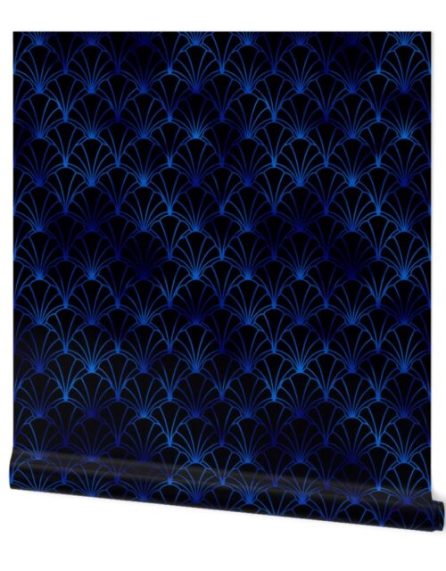 Scallop Shells in Black and Classic Blue Art Deco Vintage Faux Foil Pattern Wallpaper