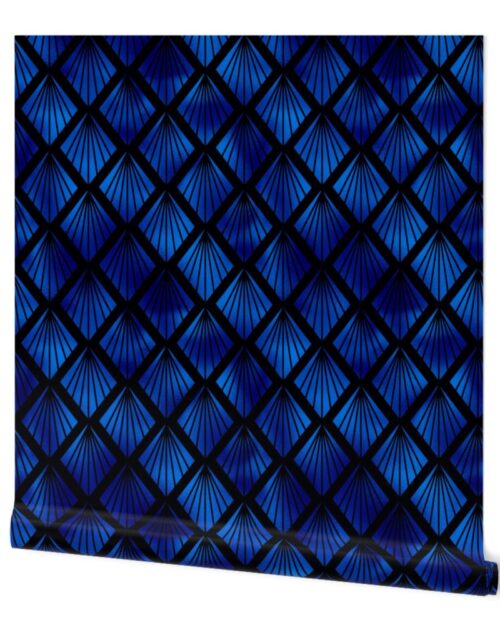 Palm Fans in Black and Classic Blue Vintage Faux Foil Art Deco Vintage Foil Pattern Wallpaper