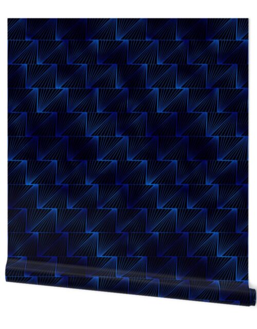 Diagonal Triangles in Black and Classic Blue Vintage Faux Foil Art Deco Vintage Foil Pattern Wallpaper
