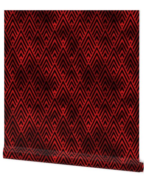 Diamond Chevrons in Black and Ruby Red Vintage Faux Foil Art Deco Vintage Foil Pattern Wallpaper