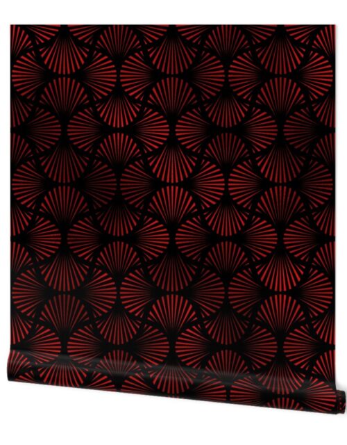 Vintage Faux Foil Palm Fans in Black and  Ruby Red Art Deco Neo Classical Pattern Wallpaper