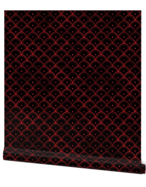 Dotted Scales in Black and Ruby Red Vintage Faux Foil Art Deco Vintage Foil Pattern Wallpaper