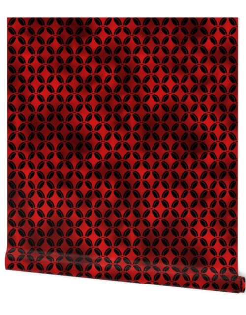 4 Leaf Quatrefoils in Black and Ruby Red Vintage Faux Foil Art Deco Vintage Foil Pattern Wallpaper