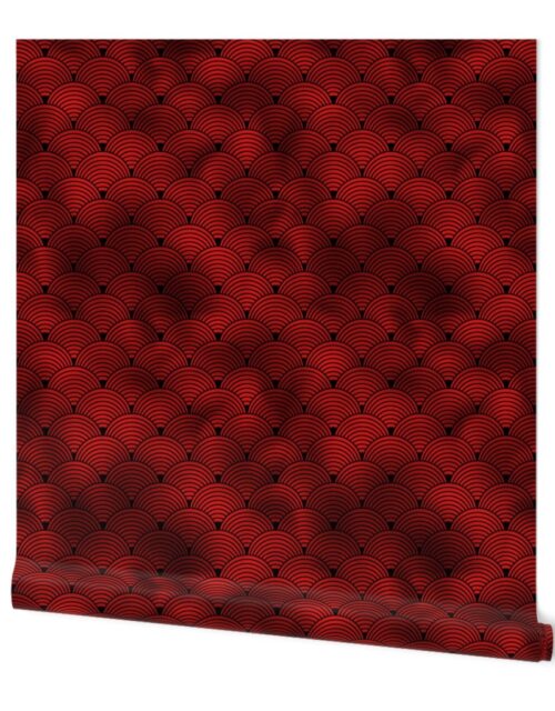 Ringed Scales in Black and Ruby Red Vintage Faux Foil Art Deco Vintage Foil Pattern Wallpaper