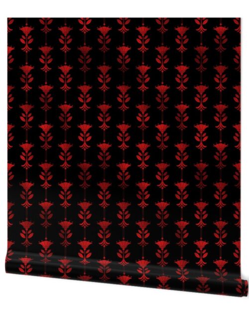 Damask Motifs in Black and Ruby Red Vintage Faux Foil Art Deco Vintage Foil Pattern Wallpaper