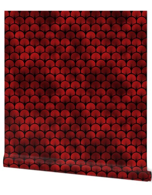Fan Palms in Black and Ruby Red Faux Foil Art Deco Vintage Foil Pattern Wallpaper