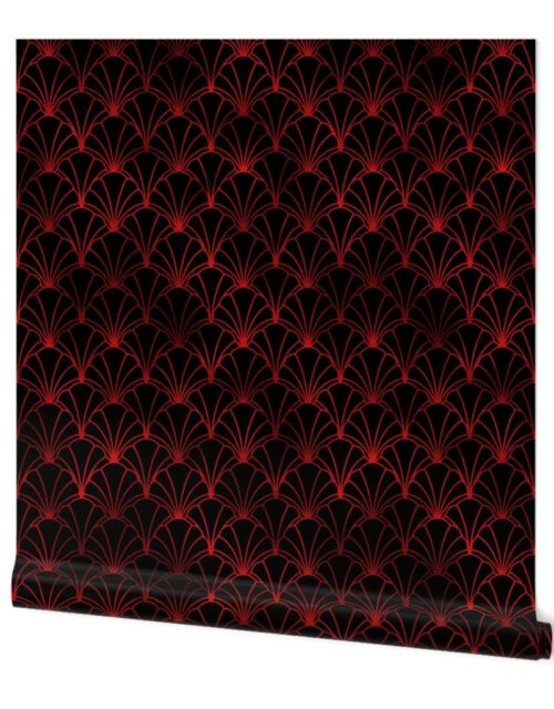 Scallop Shells in Black and Ruby Red Art Deco Vintage Faux Foil Pattern Wallpaper