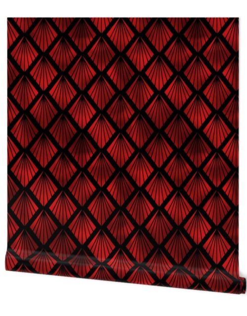 Palm Fans in Black and Ruby Red Vintage Faux Foil Art Deco Vintage Foil Pattern Wallpaper